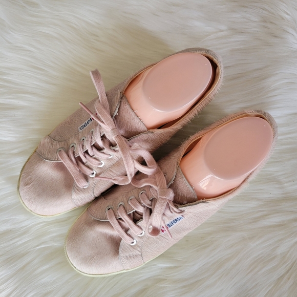 Superga Pink Calf Hair Platform Lace-Up Sneakers Sz W10/M8.5 EUC S009KN0 UNISEX - Picture 4 of 10